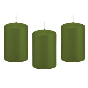 Trend Candles 8x Olijfgroene Cilinderkaarsen/stompkaarsen 5 X 8 Cm 18 Branduren tompkaarsen