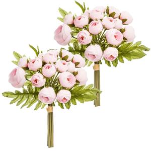 Atmosphera kunstbloemen 2 boeketten 18 mini camelia's roze 30 cm -