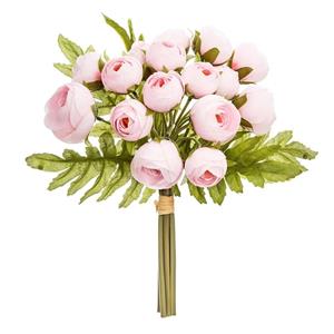 Atmosphera kunstbloemen boeket 18 mini camelia's roze 30 cm -