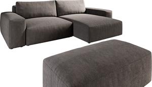 DELIFE Ecksofa Lanzo XL 280x175 cm Mikrofaser Khakibraun Recamiere variabel mit Hocker