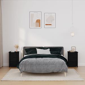 VidaXL Nachtkastjes 2 St 40x35x61,5 Cm Massief Grenenhout Zwart