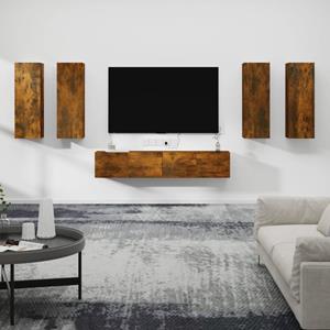 vidaXL 6-delige Tv-meubelset bewerkt hout gerookt eikenkleurig