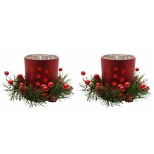 6x stuks kerststukje rode theelichthouders 8 cm -