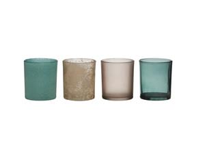 Hakbijl Glass Theelichthouderset 4-delig Ø8xh9cm Blauw/grijs