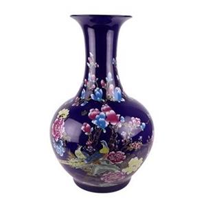 Fine Asianliving Chinese Vaas Porselein Navy Bloesems D37xH58cm