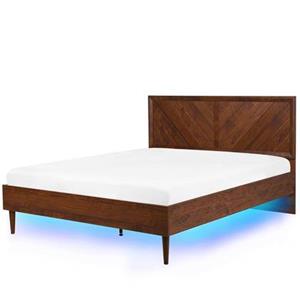 Beliani MIALET Bed met LED-verlichting donkere houtkleur 140x200