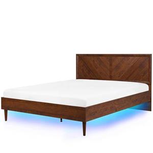 Beliani MIALET Bed met LED-verlichting donkere houtkleur 160x200