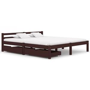 VidaXL Bedframe met 2 lades massief grenenhout donkerbruin 180x200 cm
