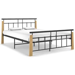 VidaXL Bedframe metaal en massief eikenhout 140x200 cm