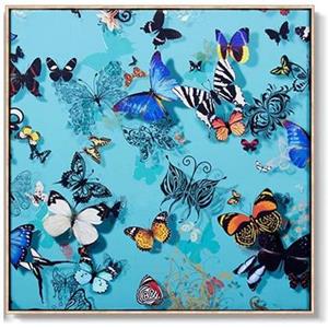 Fine Asianliving Oosters Wanddecoratie Vlinders Blauw 900x900mm