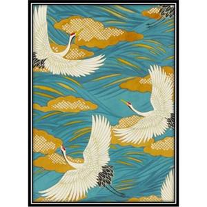 Fine Asianliving Aquarelle Schilderij Japanse Kraanvogels in Lijst