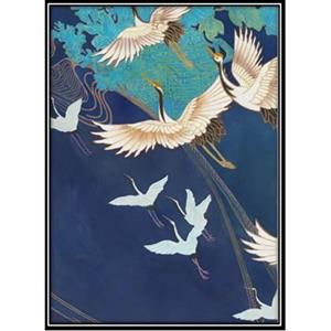 Fine Asianliving Aquarelle Schilderij Japanse Kraanvogels in Lijst