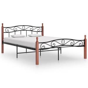 VidaXL Bedframe metaal en massief eikenhout zwart 140x200 cm