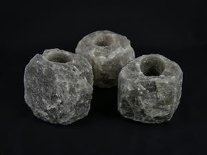lalashops 3x Waxinelichthouder / Theelichthouder Zoutsteen Himalaya - ZWART - Middel 0,6-1kg - ca. 9x9x8cm