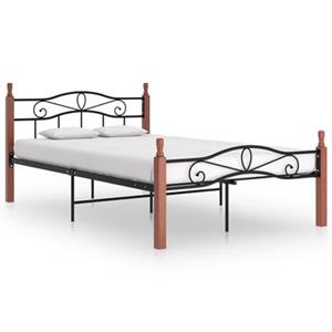 VidaXL Bedframe metaal en massief eikenhout zwart 120x200 cm