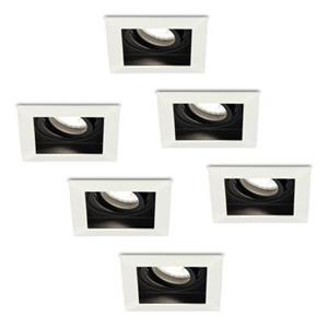 HOFTRONIC™ 6x Durham dimbare LED inbouwspots - Kantelbaar - Vierkant - Verzonken - Wit - 5W - GU10 - Plafondspots - 6000K daglicht licht - IP20