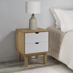 VidaXL Nachtkastje 46x39,5x57 Cm Massief Grenenhout Bruin En Wit