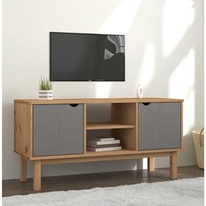 vidaXL TV-Schrank Braun und Grau 113,5x43x57 cm Massivholz Kiefer 