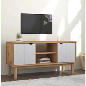 vidaXL TV-Schrank Braun und Weiß 113,5x43x57 cm Massivholz Kiefer 