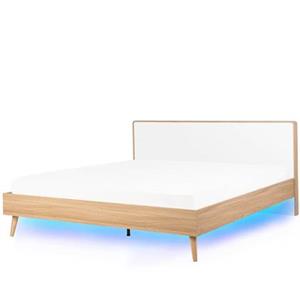 Beliani SERRIS Bed met LED-verlichting lichte houtkleur 180x200