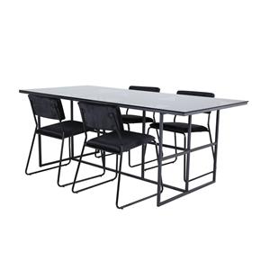 Hioshop Leif Eethoek Eetkamertafel Rokerig Glas En 4 Kenth Eetkamerstal Velours Zwart.