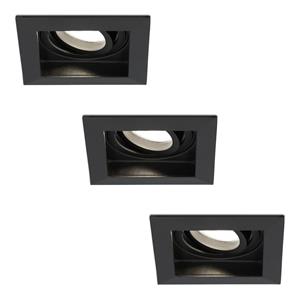 HOFTRONIC™ Set van 3 Fresno LED inbouwspots vierkant - Kantelbaar - 5W 400lm - GU10 2700K Neutraal wit Dimbaar - Zwart - IP20 Plafondspots voor binnen