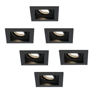 INTOLED Set van 6 Fresno LED inbouwspots vierkant - Kantelbaar - 5W 400lm - GU10 2700K Warm wit Dimbaar - Zwart - IP20 Plafondspots voor binnen