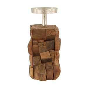Dijk Natural Collections Candle holder wood 12x12x26cm - Natuurlijk