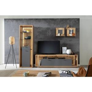 MCA furniture Wandmeubel Lizzano in moderne landelijke stijl met 3-d achterwand, naar keuze met verlichting (set, 4 stuks)