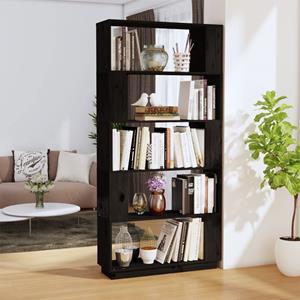 VidaXL Boekenkast/kamerscherm 80x25x163,5 Cm Massief Grenenhout Zwart