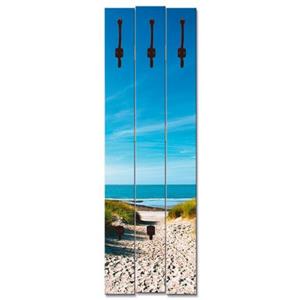 Artland Kapstok Strand met duinen en weg naar het water ruimtebesparende kapstok van hout met 5 haken, geschikt voor kleine, smalle hal, halkapstok