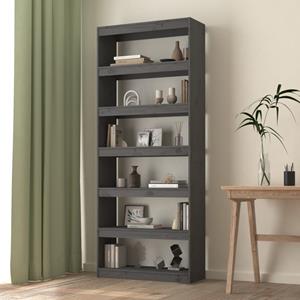 VidaXL Boekenkast/kamerscherm 80x30x199,5 Cm Massief Grenenhout Grijs