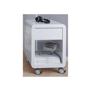 Einrichten-24.com Prana - Rollcontainer mit 1 Schublade mit Push-Open, 1 Glasablage, abgerundete Kanten, weiss hochglanz