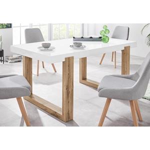 INOSIGN Eettafel Solid met mooi houten onderstel en hoogglanzend, wit tafelblad, in twee verschillende afmetingen