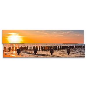Artland Kapstok Mooie zonsondergang aan het strand ruimtebesparende kapstok van hout met 4 haken, geschikt voor kleine, smalle hal, halkapstok