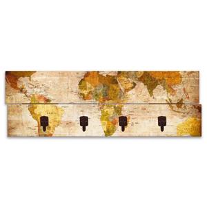 Artland Kapstok Wereldkaart ruimtebesparende kapstok van hout met 4 haken, geschikt voor kleine, smalle hal, halkapstok