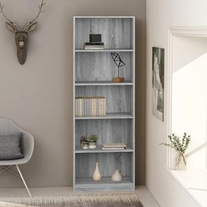 vidaXL Bücherregal 5 Fächer Grau Sonoma-Eiche 60x24x175 Holzwerkstoff 
