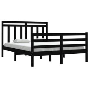 VidaXL Bedframe massief hout zwart 135x190 cm 4FT6 Double