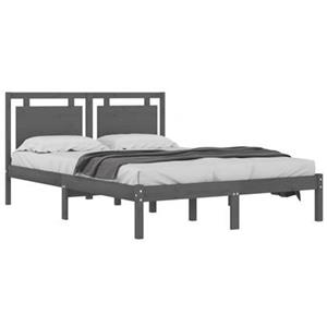 vidaXL Massivholzbett Grau 135x190 cm 4FT6 Double 