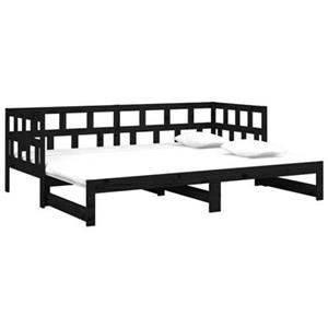 vidaXL Slaapbank uitschuifbaar massief grenenhout zwart 2x(90x200) cm