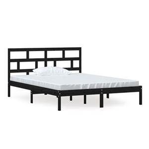 VidaXL Bedframe massief hout zwart 150x200 cm 5FT King Size