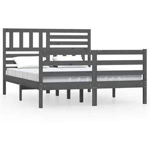 vidaXL Massivholzbett Grau 135x190 cm 4FT6 Double 