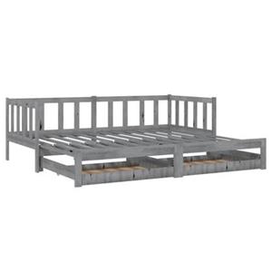 VidaXL Slaapbank uitschuifbaar massief grenenhout grijs 2x(90x200) cm