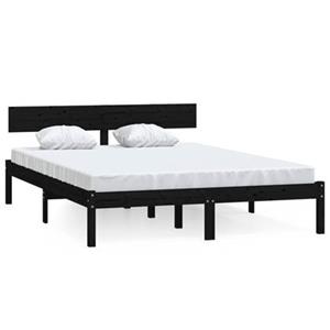 VidaXL Bedframe massief grenenhout zwart 135x190 cm UK Double