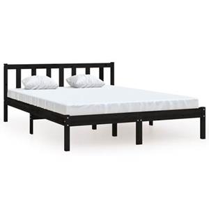 VidaXL Bedframe massief grenenhout zwart 135x190 cm 4FT6 Double