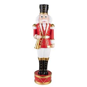 Clayre & Eef Beeld Notenkraker 82 cm Rood Wit Steen Kerstdecoratie
