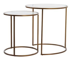 Light & Living Ronde Bijzettafel Ferati Glas, Set van 2 stuks - Goud