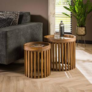 LifestyleFurn Bijzettafel Twiggy Mangohout, Set van 2 stuks - Massief mango zandkleur