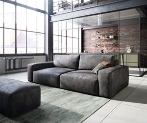 DELIFE Big-Sofa Lanzo L 250x105 cm Lederimitat Vintage Anthrazit mit Hocker