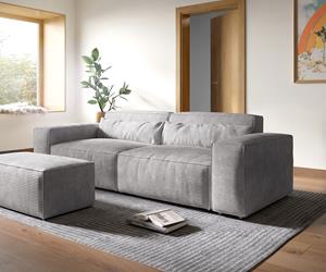 DELIFE Big-Sofa Sirpio XL 270x125 cm Cord Silbergrau mit Hocker